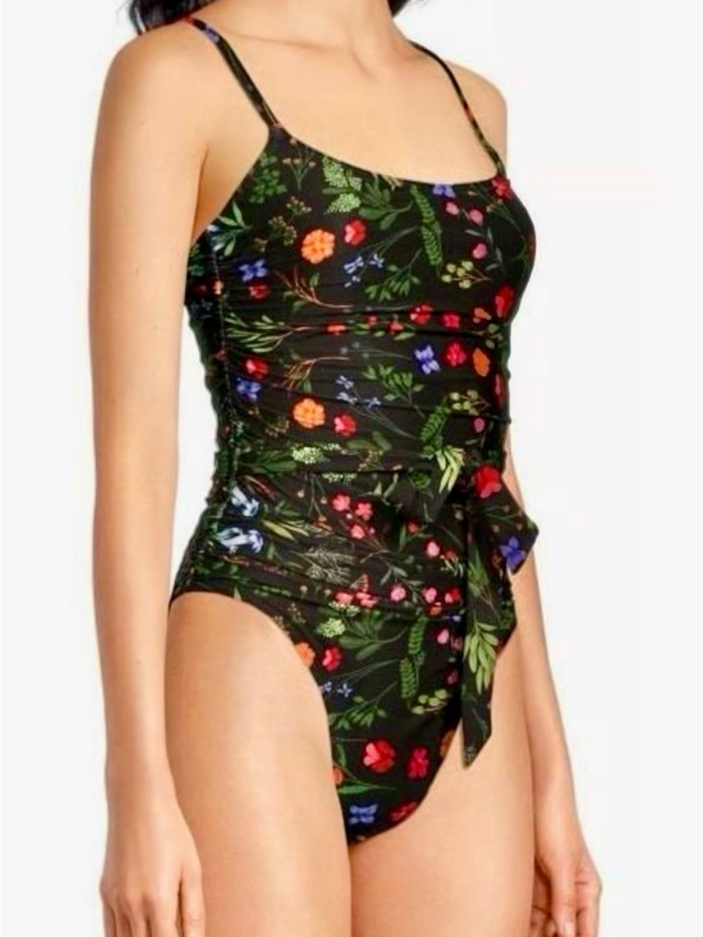 Hutch Stunning Black Floral, Ruched One-Piece Swimsuit with Detachable Tie